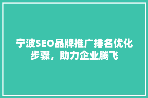 宁波SEO品牌推广排名优化步骤，助力企业腾飞