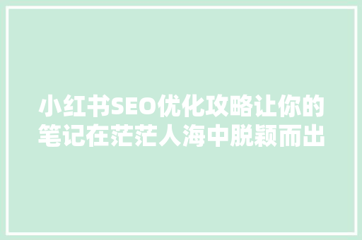 小红书SEO优化攻略让你的笔记在茫茫人海中脱颖而出