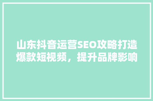 山东抖音运营SEO攻略打造爆款短视频，提升品牌影响力