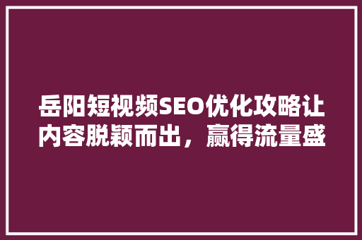岳阳短视频SEO优化攻略让内容脱颖而出，赢得流量盛宴