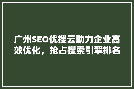 广州SEO优搜云助力企业高效优化，抢占搜索引擎排名高地