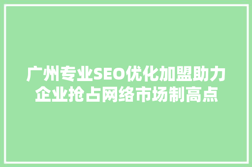 广州专业SEO优化加盟助力企业抢占网络市场制高点