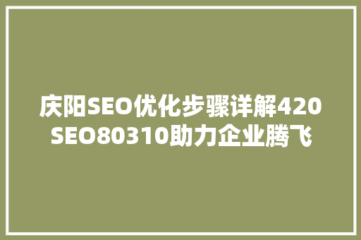 庆阳SEO优化步骤详解420SEO80310助力企业腾飞