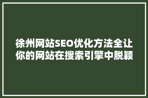 徐州网站SEO优化方法全让你的网站在搜索引擎中脱颖而出