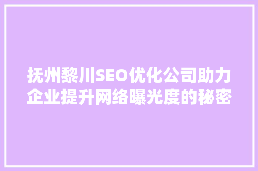 抚州黎川SEO优化公司助力企业提升网络曝光度的秘密武器 搜狗优化