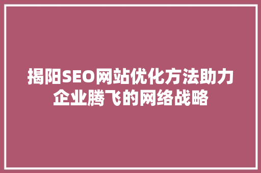 揭阳SEO网站优化方法助力企业腾飞的网络战略