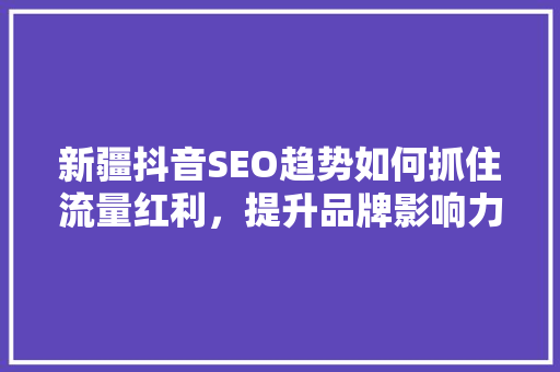 新疆抖音SEO趋势如何抓住流量红利，提升品牌影响力