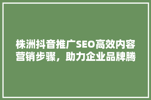 株洲抖音推广SEO高效内容营销步骤，助力企业品牌腾飞 头条优化