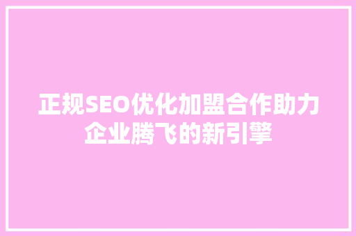 正规SEO优化加盟合作助力企业腾飞的新引擎 网站开发