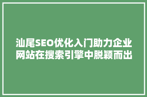 汕尾SEO优化入门助力企业网站在搜索引擎中脱颖而出