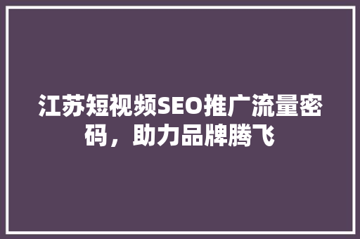 江苏短视频SEO推广流量密码，助力品牌腾飞