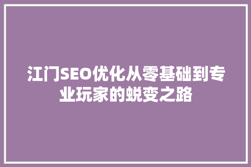 江门SEO优化从零基础到专业玩家的蜕变之路