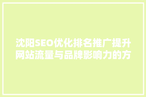 沈阳SEO优化排名推广提升网站流量与品牌影响力的方法