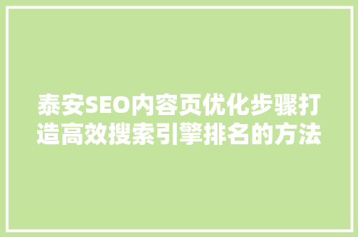 泰安SEO内容页优化步骤打造高效搜索引擎排名的方法
