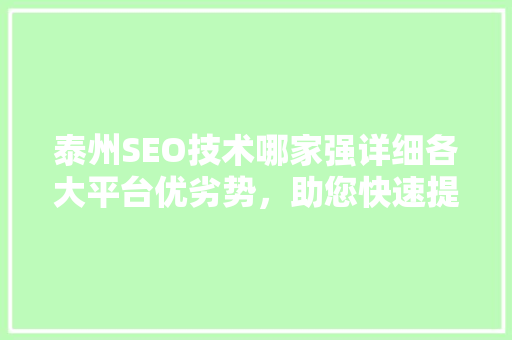 泰州SEO技术哪家强详细各大平台优劣势，助您快速提升网站排名