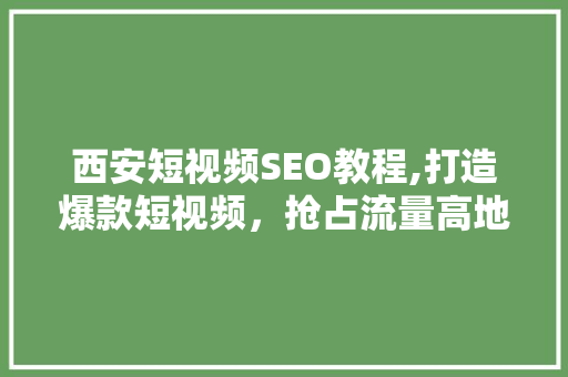 西安短视频SEO教程,打造爆款短视频，抢占流量高地