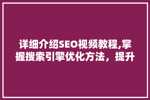 详细介绍SEO视频教程,掌握搜索引擎优化方法，提升网站排名