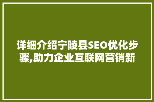 详细介绍宁陵县SEO优化步骤,助力企业互联网营销新突破 百度算法