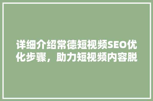 详细介绍常德短视频SEO优化步骤，助力短视频内容脱颖而出