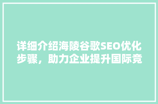 详细介绍海陵谷歌SEO优化步骤，助力企业提升国际竞争力