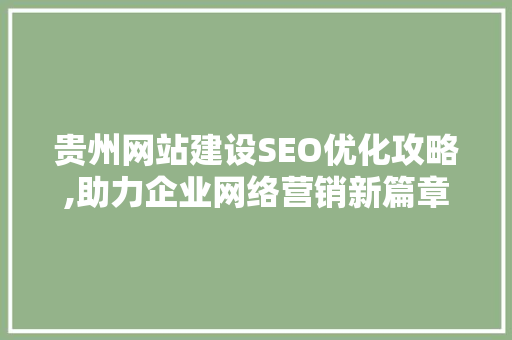 贵州网站建设SEO优化攻略,助力企业网络营销新篇章