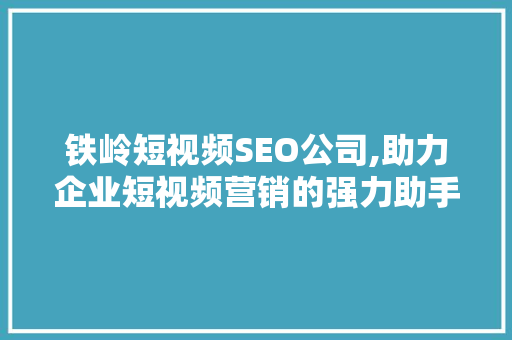 铁岭短视频SEO公司,助力企业短视频营销的强力助手 网站优化