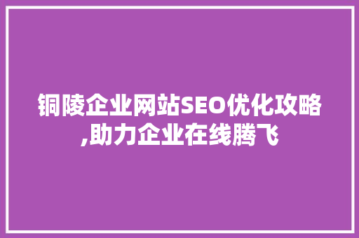 铜陵企业网站SEO优化攻略,助力企业在线腾飞 seo技术