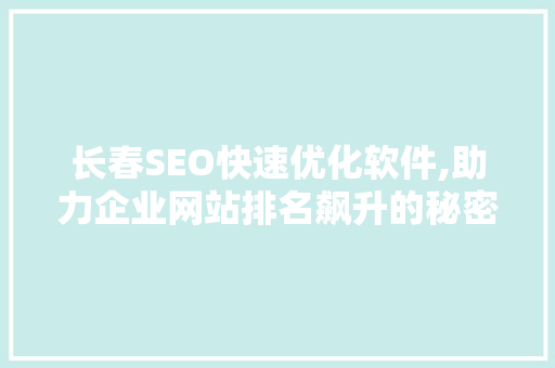长春SEO快速优化软件,助力企业网站排名飙升的秘密武器 360搜优化