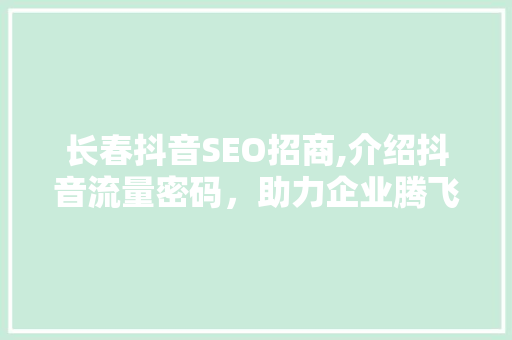 长春抖音SEO招商,介绍抖音流量密码，助力企业腾飞