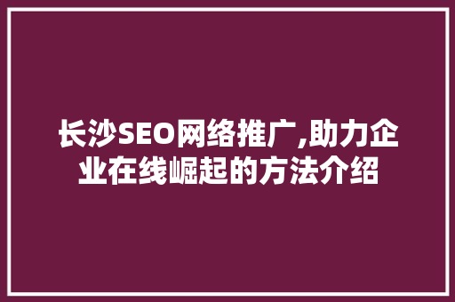 长沙SEO网络推广,助力企业在线崛起的方法介绍