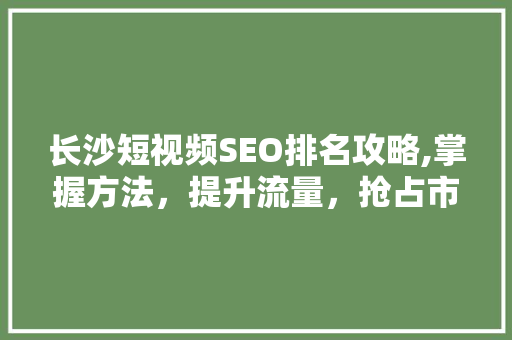 长沙短视频SEO排名攻略,掌握方法，提升流量，抢占市场先机
