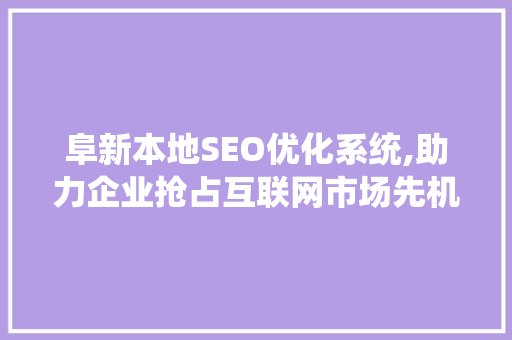 阜新本地SEO优化系统,助力企业抢占互联网市场先机