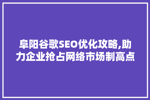 阜阳谷歌SEO优化攻略,助力企业抢占网络市场制高点 网站优化