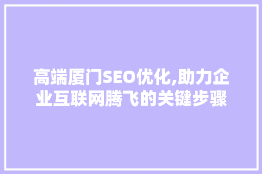 高端厦门SEO优化,助力企业互联网腾飞的关键步骤 seo技术