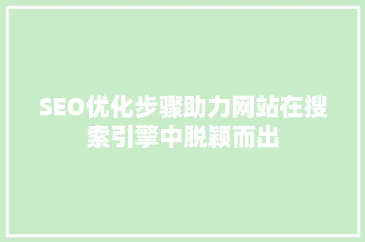 SEO优化步骤助力网站在搜索引擎中脱颖而出