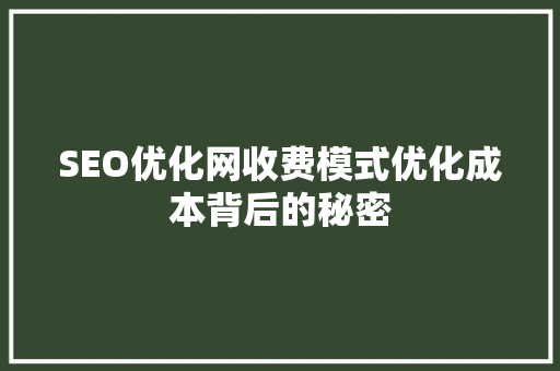 SEO优化网收费模式优化成本背后的秘密