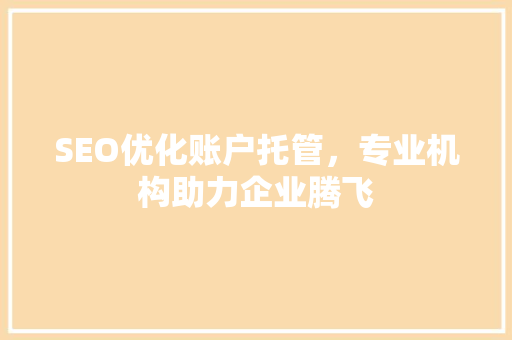 SEO优化账户托管，专业机构助力企业腾飞