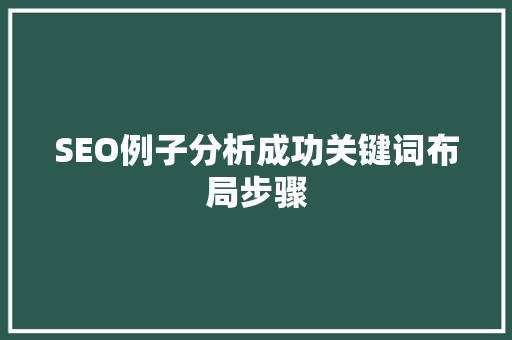 SEO例子分析成功关键词布局步骤