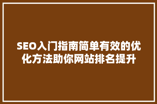 SEO入门指南简单有效的优化方法助你网站排名提升