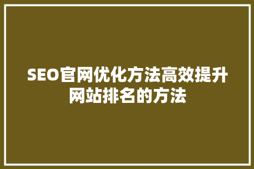 SEO官网优化方法高效提升网站排名的方法