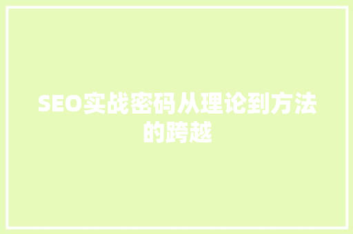 SEO实战密码从理论到方法的跨越