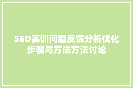 SEO实训问题反馈分析优化步骤与方法方法讨论 网站开发