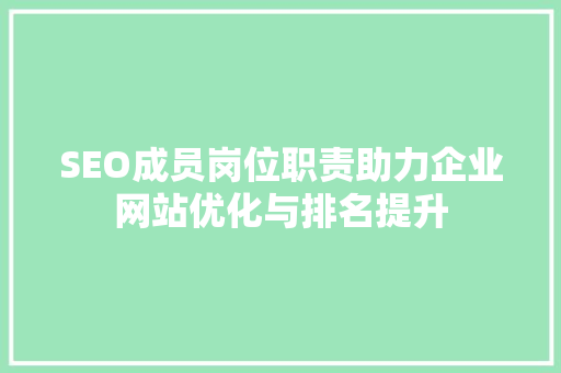 SEO成员岗位职责助力企业网站优化与排名提升 网站优化