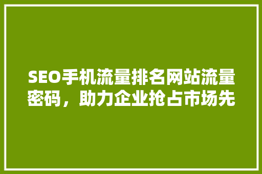 SEO手机流量排名网站流量密码，助力企业抢占市场先机 英文谷歌算法