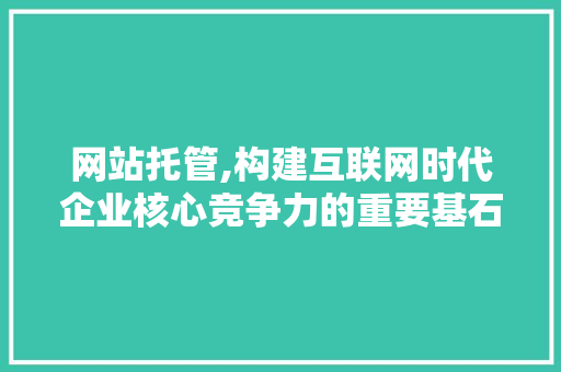 网站托管,构建互联网时代企业核心竞争力的重要基石 网站托管,构建互联网时代企业核心竞争力的重要基石 搜狗优化