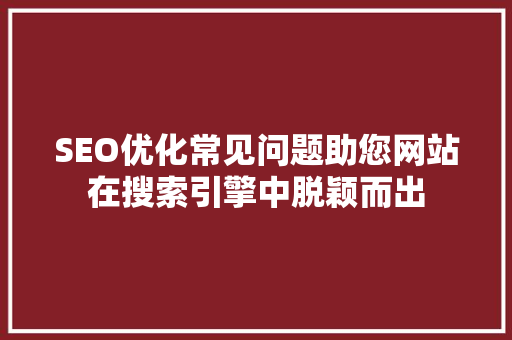 SEO优化常见问题助您网站在搜索引擎中脱颖而出