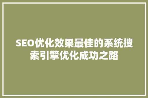 SEO优化效果最佳的系统搜索引擎优化成功之路