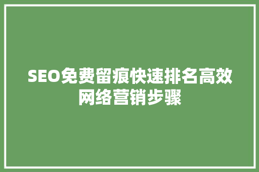 SEO免费留痕快速排名高效网络营销步骤