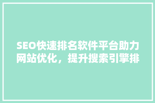 SEO快速排名软件平台助力网站优化，提升搜索引擎排名之路