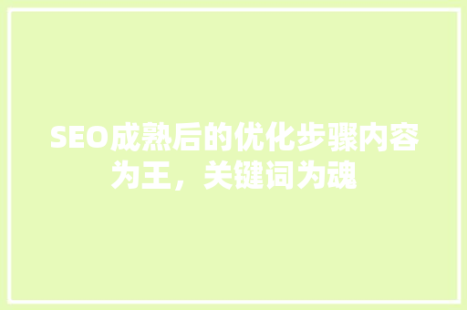 SEO成熟后的优化步骤内容为王，关键词为魂